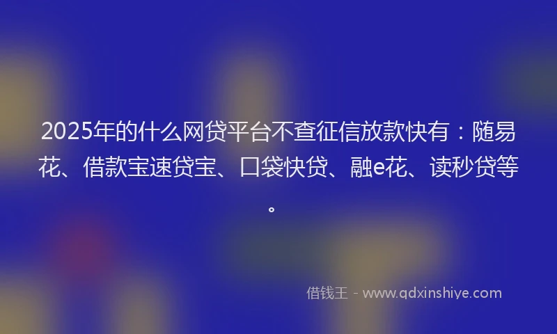 2025年的什么网贷平台不查征信放款快有：随易花、借款宝速贷宝、口袋快贷、融e花、读秒贷等。