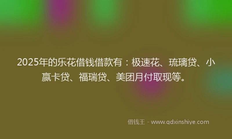 2025年的乐花借钱借款有：极速花、琉璃贷、小赢卡贷、福瑞贷、美团月付取现等。