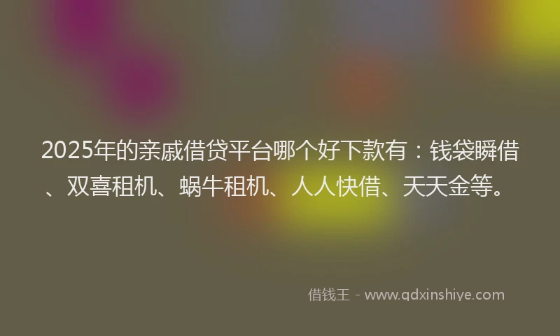 2025年的亲戚借贷平台哪个好下款有：钱袋瞬借、双喜租机、蜗牛租机、人人快借、天天金等。