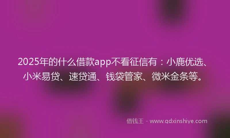 2025年的什么借款app不看征信有：小鹿优选、小米易贷、速贷通、钱袋管家、微米金条等。