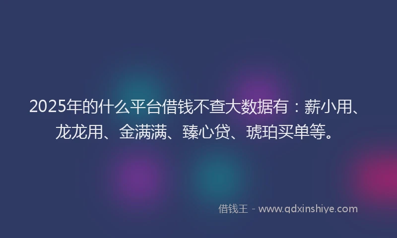 2025年的什么平台借钱不查大数据有：薪小用、龙龙用、金满满、臻心贷、琥珀买单等。