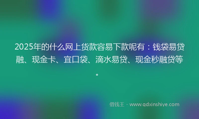 2025年的什么网上货款容易下款呢有：钱袋易贷融、现金卡、宜口袋、滴水易贷、现金秒融贷等。