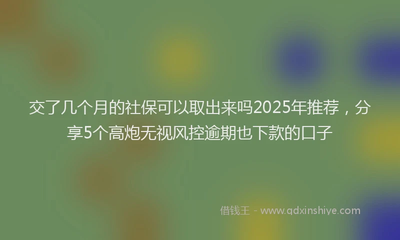 交了几个月的社保可以取出来吗2025年推荐，分享5个高炮无视风控逾期也下款的口子