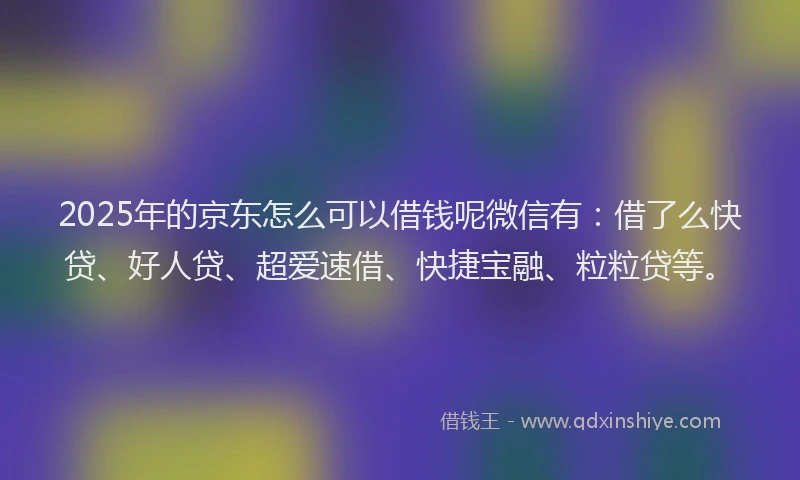 2025年的京东怎么可以借钱呢微信有：借了么快贷、好人贷、超爱速借、快捷宝融、粒粒贷等。