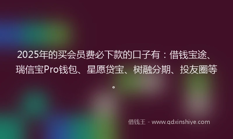 2025年的买会员费必下款的口子有：借钱宝途、瑞信宝Pro钱包、星愿贷宝、树融分期、投友圈等。