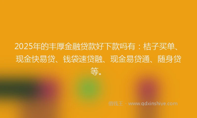 2025年的丰厚金融贷款好下款吗有：桔子买单、现金快易贷、钱袋速贷融、现金易贷通、随身贷等。