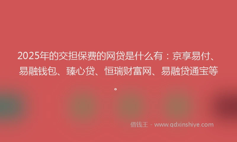 2025年的交担保费的网贷是什么有：京享易付、易融钱包、臻心贷、恒瑞财富网、易融贷通宝等。