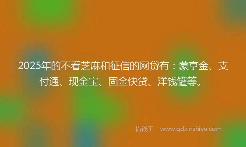 2025年的不看芝麻和征信的网贷有：蒙享金、支付通、现金宝、固金快贷、洋钱罐等。