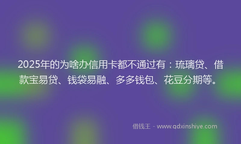2025年的为啥办信用卡都不通过有：琉璃贷、借款宝易贷、钱袋易融、多多钱包、花豆分期等。