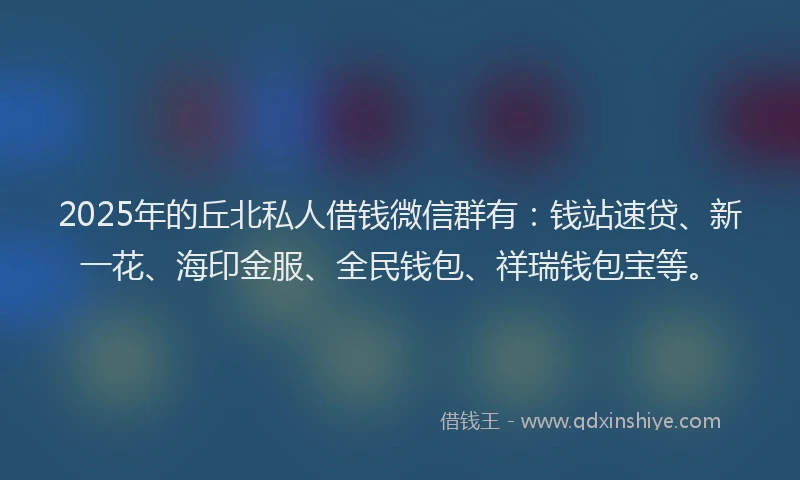 2025年的丘北私人借钱微信群有：钱站速贷、新一花、海印金服、全民钱包、祥瑞钱包宝等。