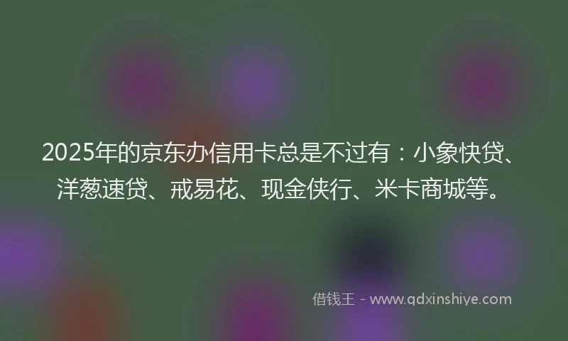 2025年的京东办信用卡总是不过有：小象快贷、洋葱速贷、戒易花、现金侠行、米卡商城等。