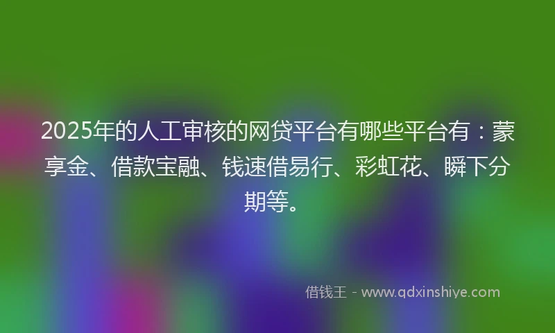 2025年的人工审核的网贷平台有哪些平台有：蒙享金、借款宝融、钱速借易行、彩虹花、瞬下分期等。