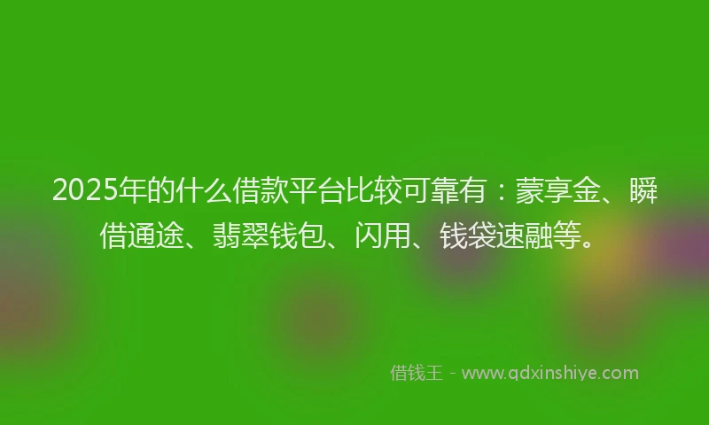 2025年的什么借款平台比较可靠有：蒙享金、瞬借通途、翡翠钱包、闪用、钱袋速融等。