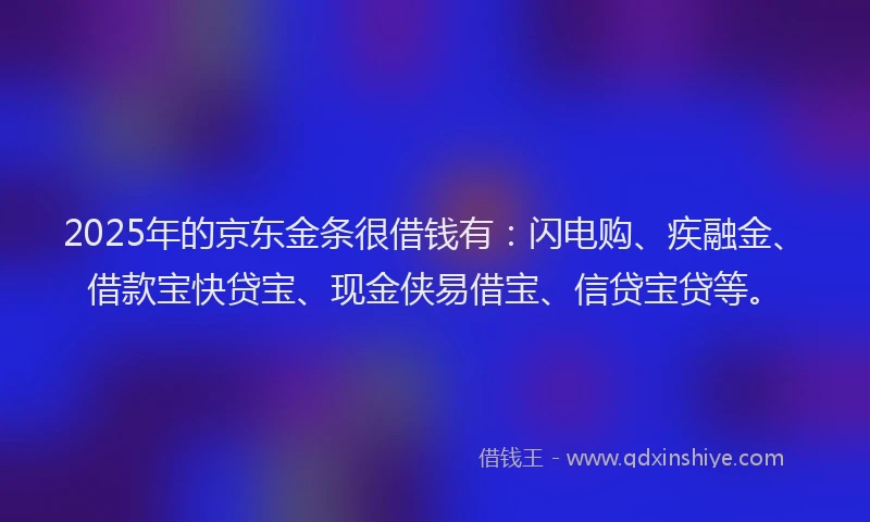 2025年的京东金条很借钱有：闪电购、疾融金、借款宝快贷宝、现金侠易借宝、信贷宝贷等。
