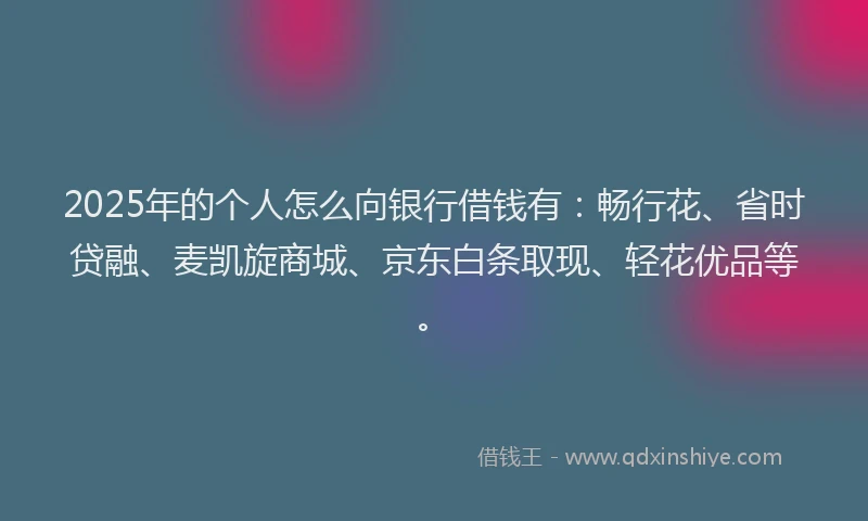 2025年的个人怎么向银行借钱有：畅行花、省时贷融、麦凯旋商城、京东白条取现、轻花优品等。