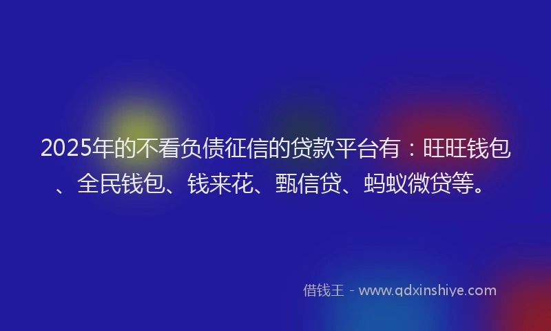 2025年的不看负债征信的贷款平台有：旺旺钱包、全民钱包、钱来花、甄信贷、蚂蚁微贷等。