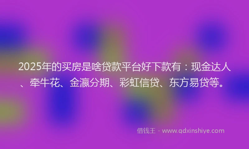 2025年的买房是啥贷款平台好下款有：现金达人、牵牛花、金瀛分期、彩虹信贷、东方易贷等。