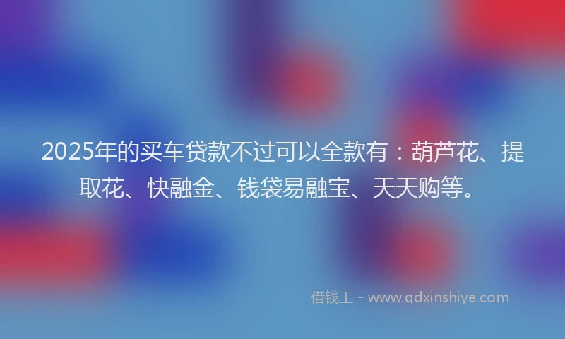 2025年的买车贷款不过可以全款有：葫芦花、提取花、快融金、钱袋易融宝、天天购等。