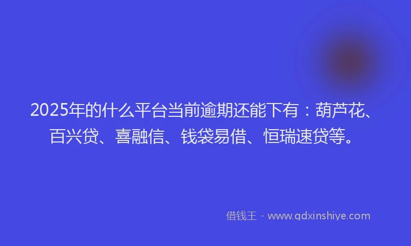 2025年的什么平台当前逾期还能下有：葫芦花、百兴贷、喜融信、钱袋易借、恒瑞速贷等。