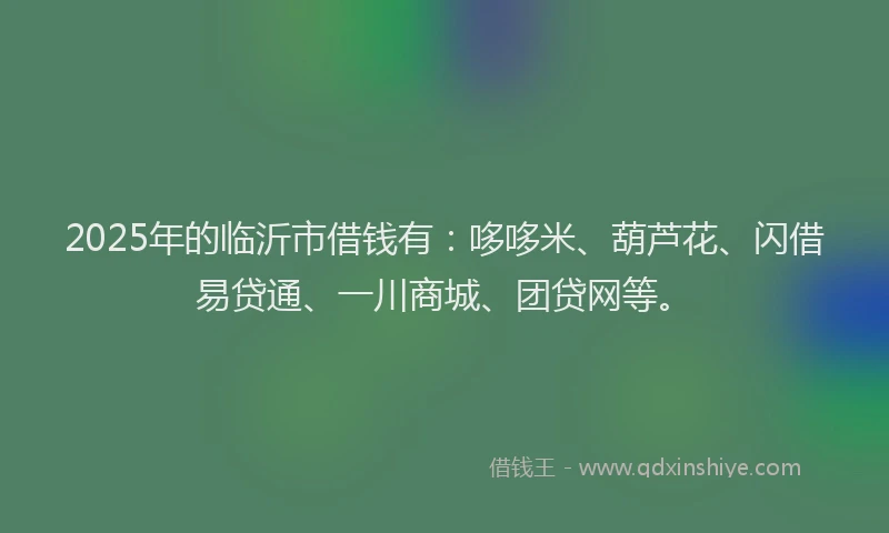 2025年的临沂市借钱有：哆哆米、葫芦花、闪借易贷通、一川商城、团贷网等。