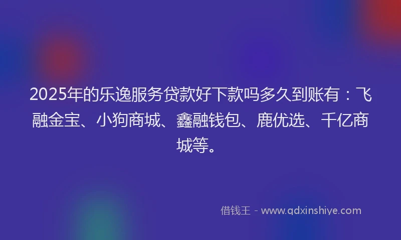 2025年的乐逸服务贷款好下款吗多久到账有：飞融金宝、小狗商城、鑫融钱包、鹿优选、千亿商城等。