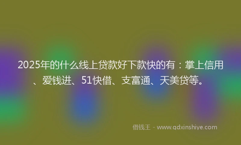 2025年的什么线上贷款好下款快的有：掌上信用、爱钱进、51快借、支富通、天美贷等。
