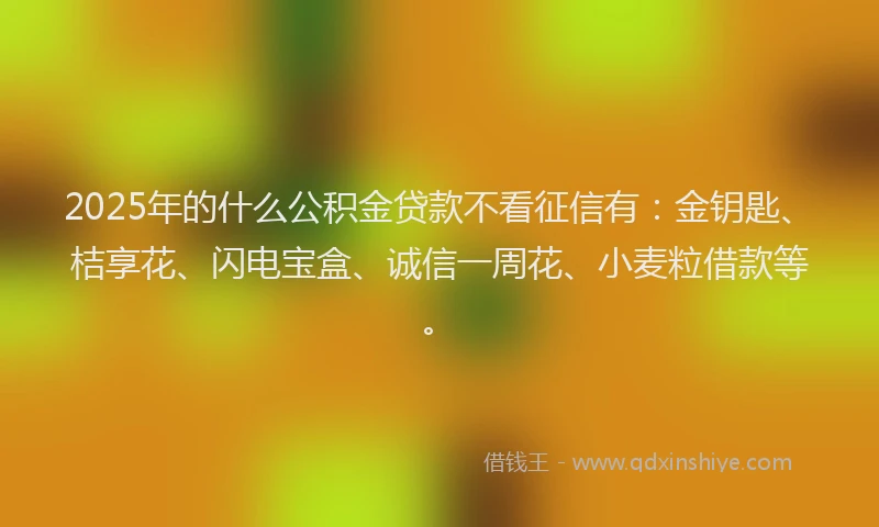 2025年的什么公积金贷款不看征信有：金钥匙、桔享花、闪电宝盒、诚信一周花、小麦粒借款等。