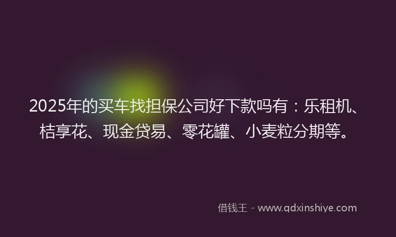 2025年的买车找担保公司好下款吗有：乐租机、桔享花、现金贷易、零花罐、小麦粒分期等。