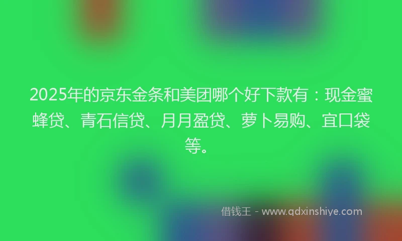 2025年的京东金条和美团哪个好下款有：现金蜜蜂贷、青石信贷、月月盈贷、萝卜易购、宜口袋等。
