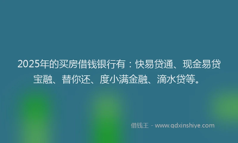 2025年的买房借钱银行有：快易贷通、现金易贷宝融、替你还、度小满金融、滴水贷等。