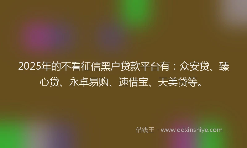 2025年的不看征信黑户贷款平台有：众安贷、臻心贷、永卓易购、速借宝、天美贷等。