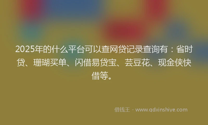 2025年的什么平台可以查网贷记录查询有：省时贷、珊瑚买单、闪借易贷宝、芸豆花、现金侠快借等。