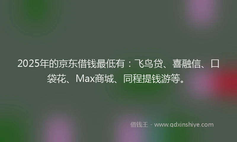 2025年的京东借钱最低有：飞鸟贷、喜融信、口袋花、Max商城、同程提钱游等。