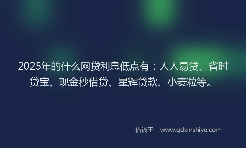 2025年的什么网贷利息低点有：人人易贷、省时贷宝、现金秒借贷、星辉贷款、小麦粒等。