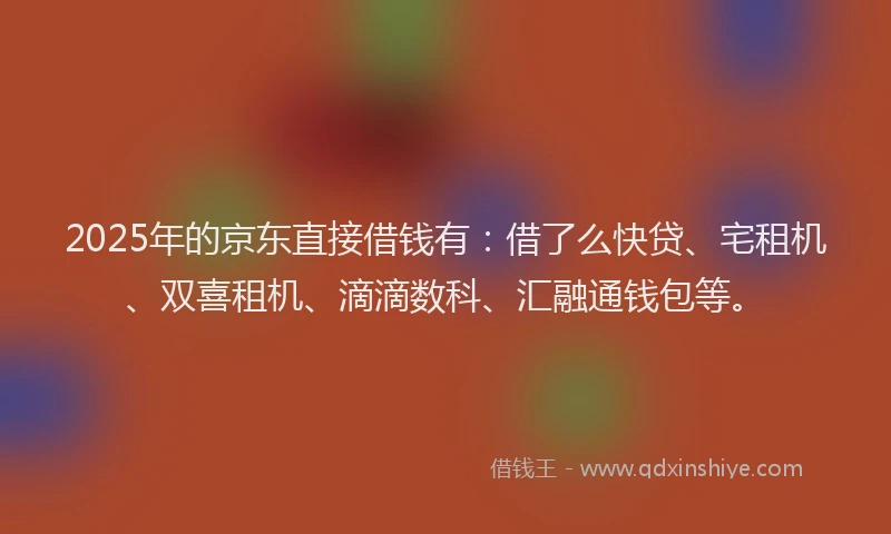 2025年的京东直接借钱有：借了么快贷、宅租机、双喜租机、滴滴数科、汇融通钱包等。