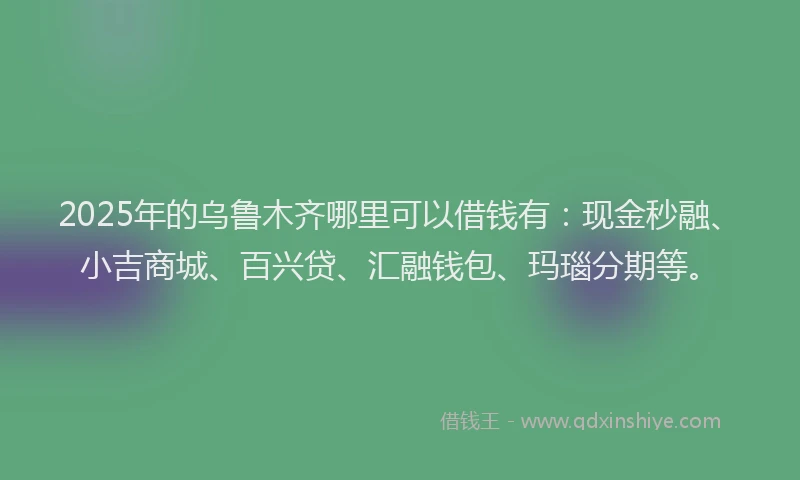 2025年的乌鲁木齐哪里可以借钱有：现金秒融、小吉商城、百兴贷、汇融钱包、玛瑙分期等。
