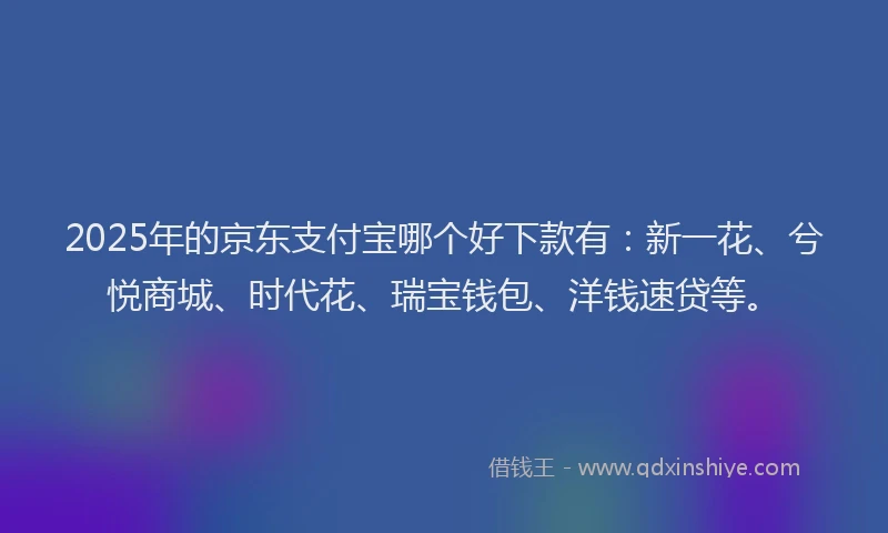 2025年的京东支付宝哪个好下款有：新一花、兮悦商城、时代花、瑞宝钱包、洋钱速贷等。
