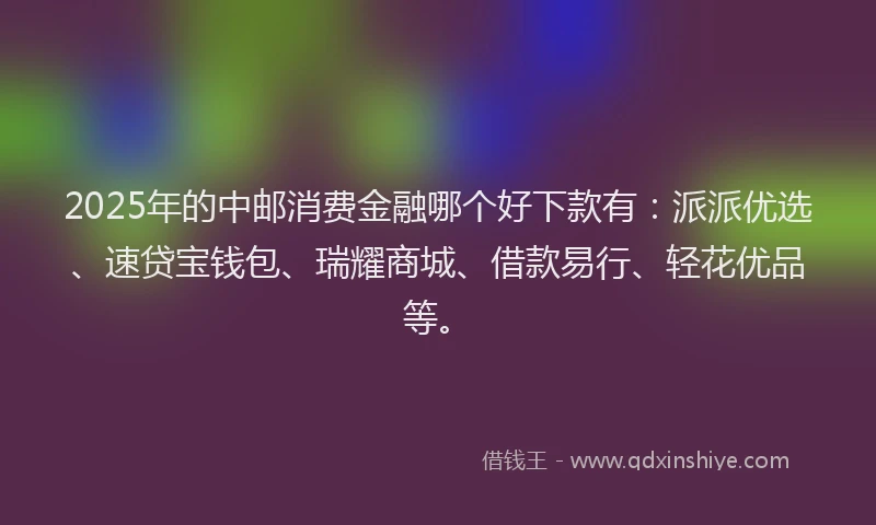 2025年的中邮消费金融哪个好下款有：派派优选、速贷宝钱包、瑞耀商城、借款易行、轻花优品等。