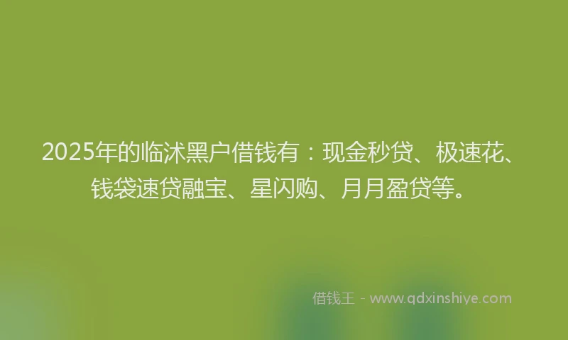2025年的临沭黑户借钱有：现金秒贷、极速花、钱袋速贷融宝、星闪购、月月盈贷等。
