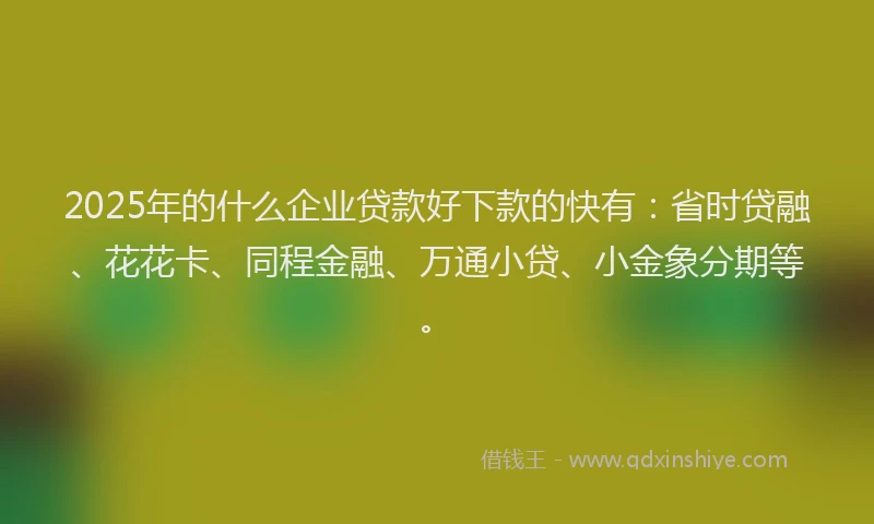 2025年的什么企业贷款好下款的快有：省时贷融、花花卡、同程金融、万通小贷、小金象分期等。