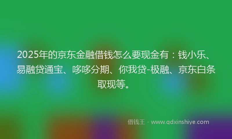 2025年的京东金融借钱怎么要现金有：钱小乐、易融贷通宝、哆哆分期、你我贷-极融、京东白条取现等。
