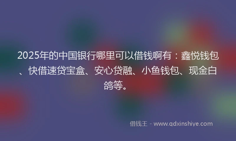 2025年的中国银行哪里可以借钱啊有：鑫悦钱包、快借速贷宝盒、安心贷融、小鱼钱包、现金白鸽等。