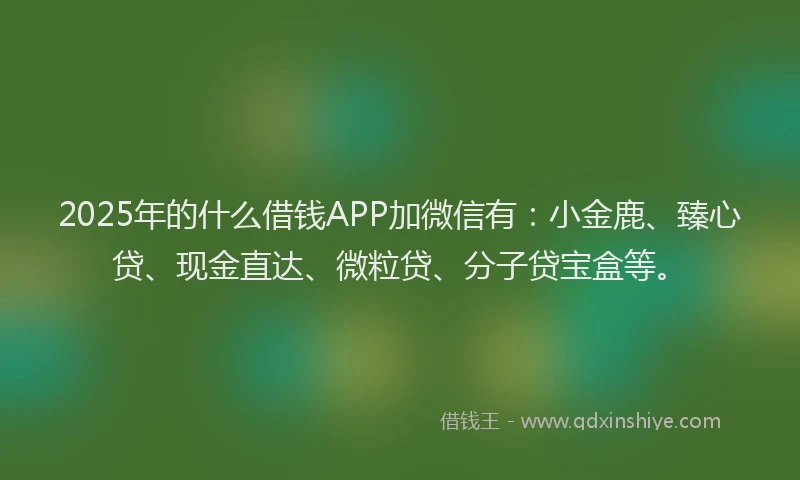 2025年的什么借钱APP加微信有：小金鹿、臻心贷、现金直达、微粒贷、分子贷宝盒等。