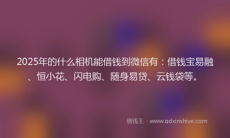 2025年的什么相机能借钱到微信有：借钱宝易融、恒小花、闪电购、随身易贷、云钱袋等。