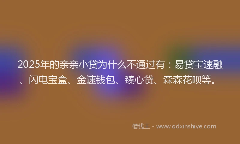2025年的亲亲小贷为什么不通过有：易贷宝速融、闪电宝盒、金速钱包、臻心贷、森森花呗等。