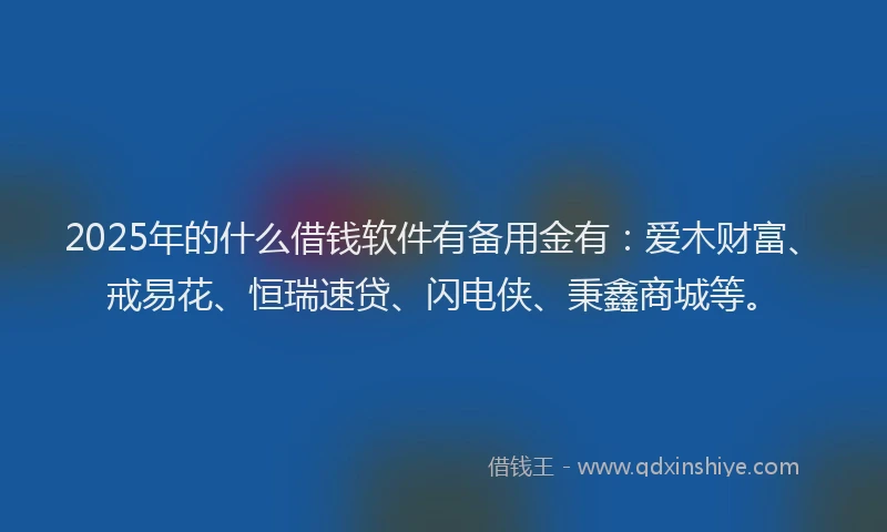 2025年的什么借钱软件有备用金有：爱木财富、戒易花、恒瑞速贷、闪电侠、秉鑫商城等。