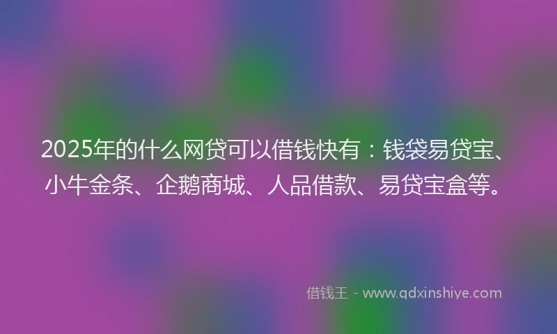 2025年的什么网贷可以借钱快有：钱袋易贷宝、小牛金条、企鹅商城、人品借款、易贷宝盒等。