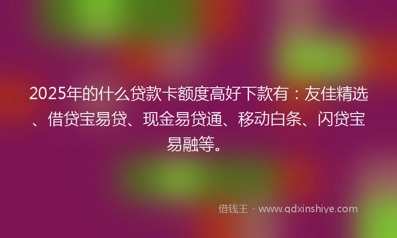 2025年的什么贷款卡额度高好下款有：友佳精选、借贷宝易贷、现金易贷通、移动白条、闪贷宝易融等。