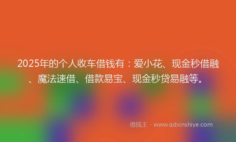 2025年的个人收车借钱有：爱小花、现金秒借融、魔法速借、借款易宝、现金秒贷易融等。