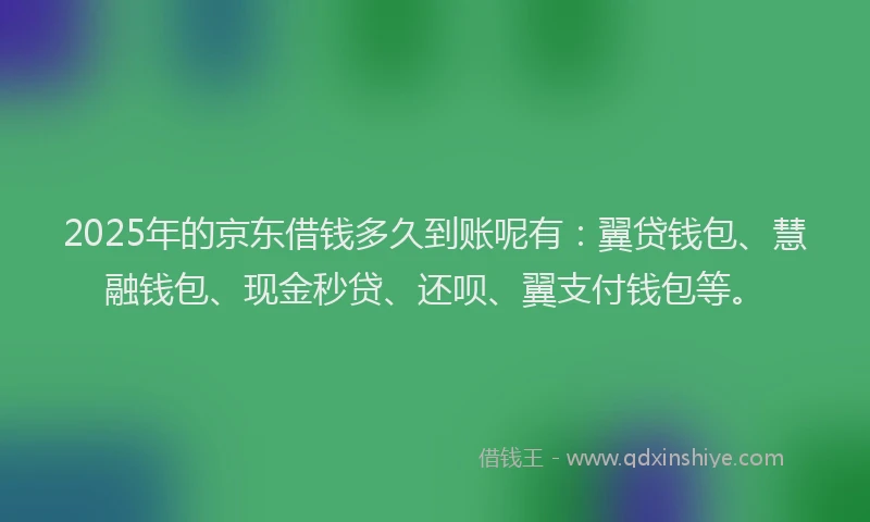 2025年的京东借钱多久到账呢有：翼贷钱包、慧融钱包、现金秒贷、还呗、翼支付钱包等。